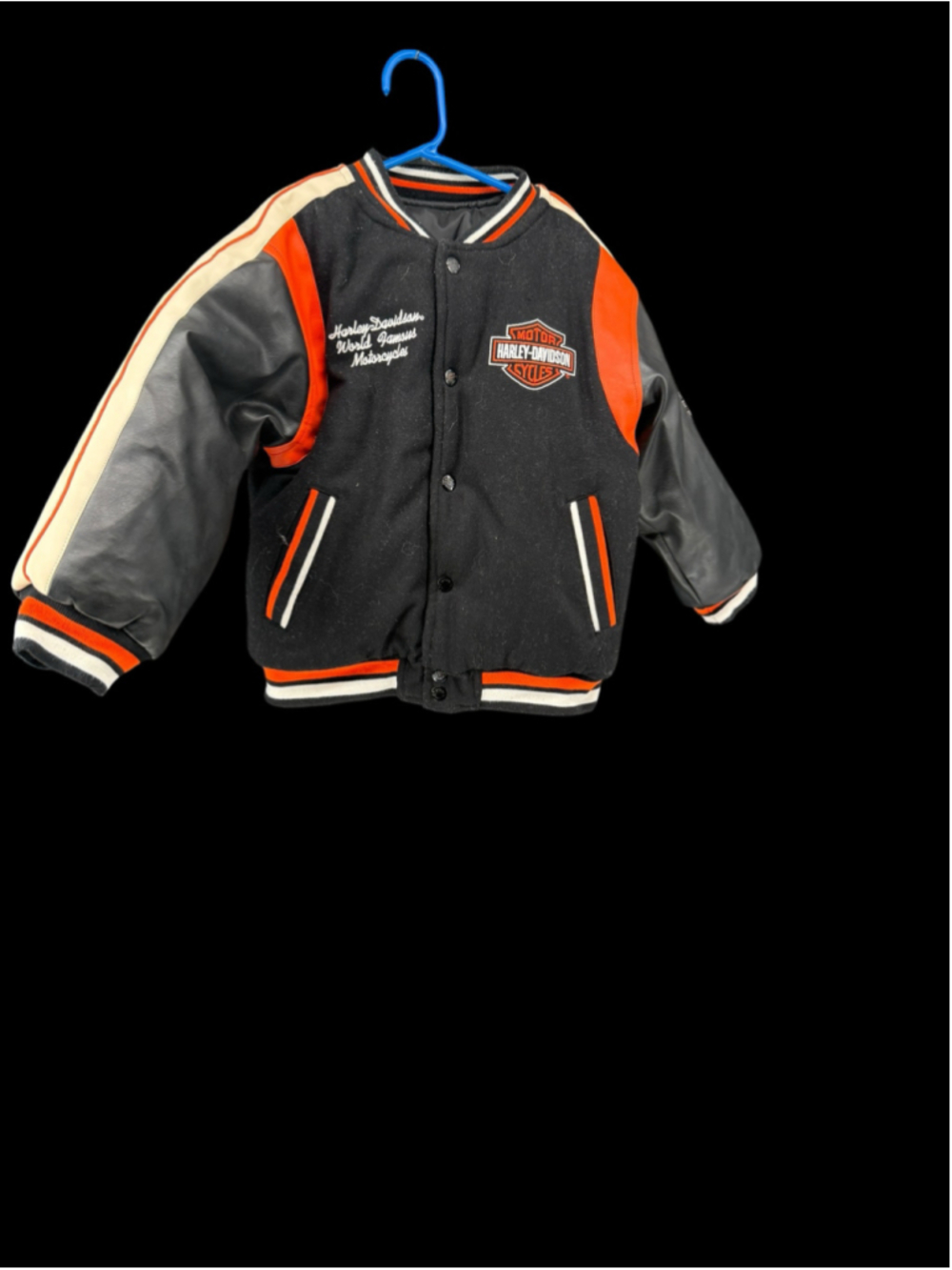 Boys Harley-Davidson Varsity Jacket Size 7 Black Orange
